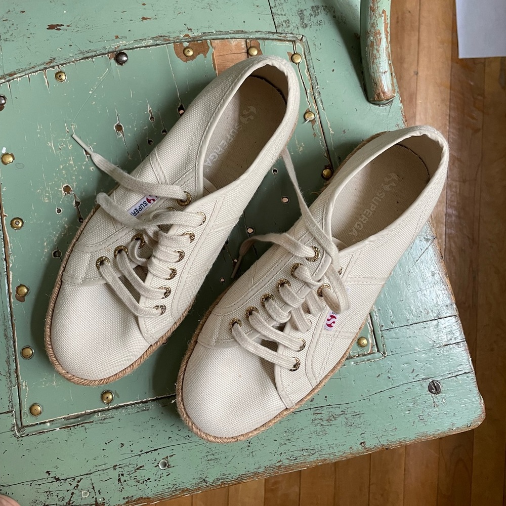 Superga rope platform sneaker with gold eyelet